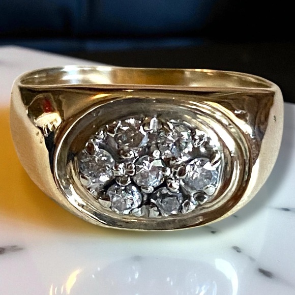 MENS Vintage 14K Yellow Gold Diamond Cluster STATEMENT Band Ring Size 10.5